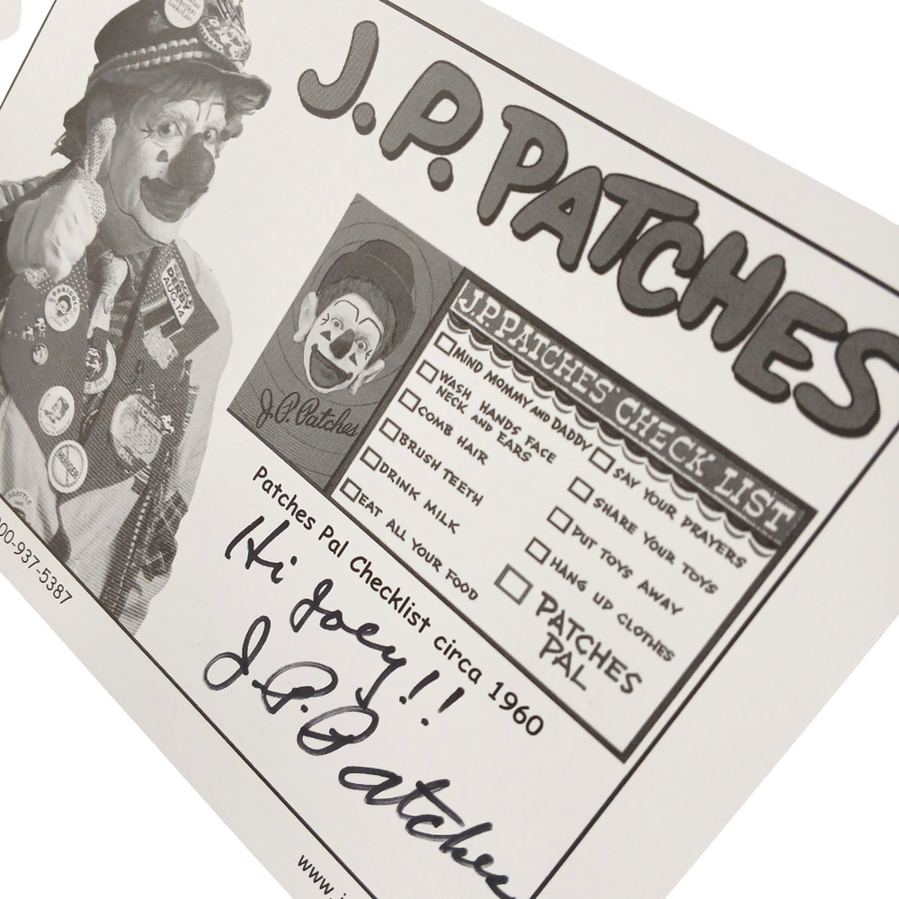 J. P. PATCHES Autographed Icon Signed Guest Card "Joey" Circa 1960 Memorabilia